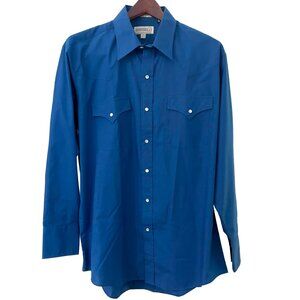 New Sheplers Blue Western Shirt - 16.5/33 - Pearl Snaps, Flap Pocket, Cowboy